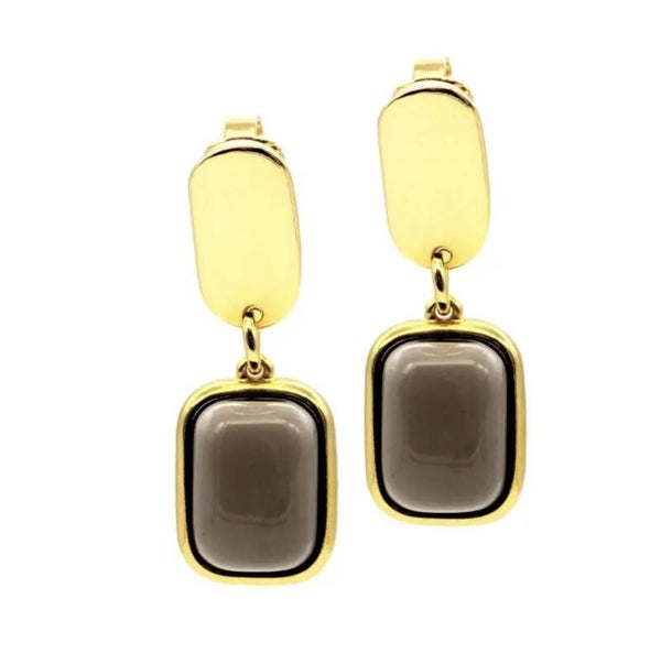 Rio Design, Clips oorbellen smoke obsidian plated gold