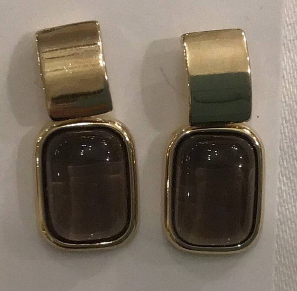 Oorbellen Rio Design, plated gold , smoke obsidian