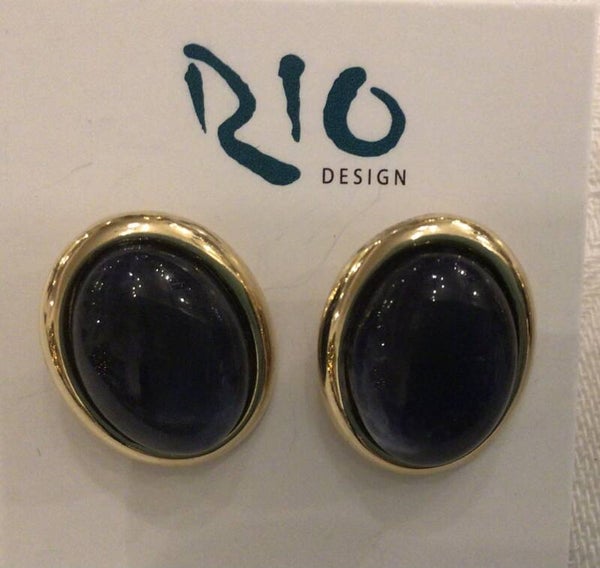 Oorbellen Rio Design, gold plated, blauwe steen