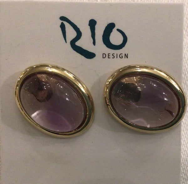 Oorbellen Rio Design,,gold plated, amethyst