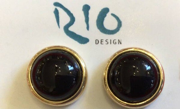 Oorbellen gold plated, magneetsluiting, zwarte agaat