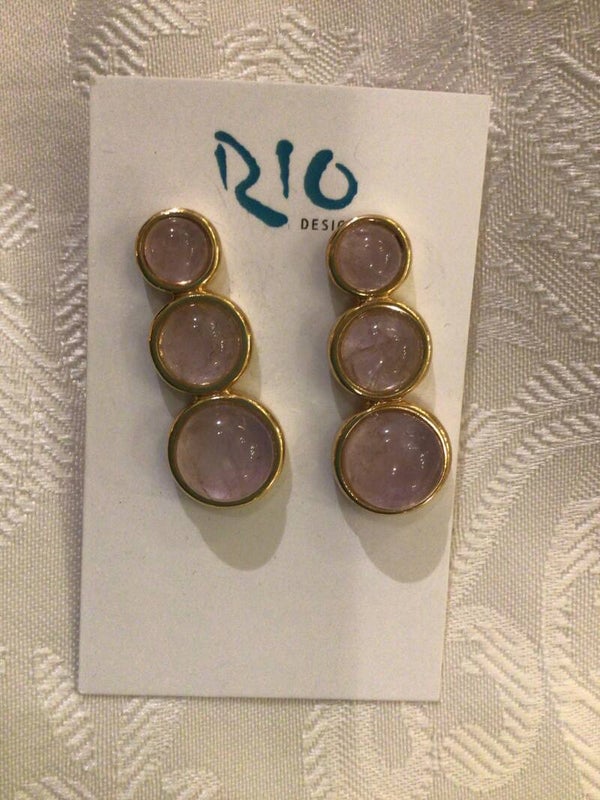 Oorbellen Rio Design Rose Quartz 3 steen