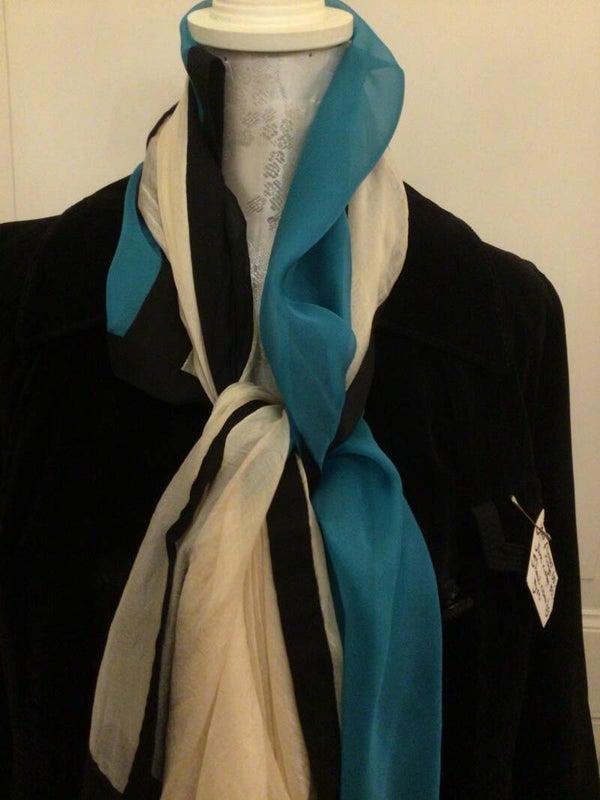 Shawl zijde groen, zwart & beige