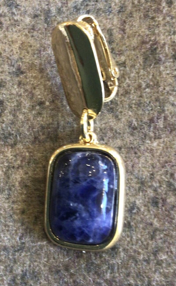 Rio Design, Clips oorbellen, plated gold met blauwe steen