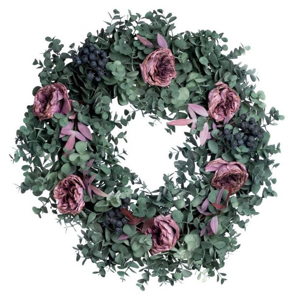 Krans eucalyptus met roze bloemen