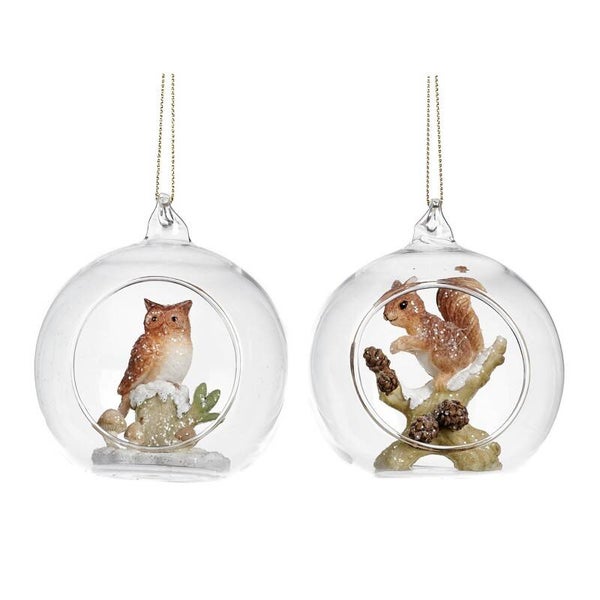 Glasbal ornament eekhoorn of uil