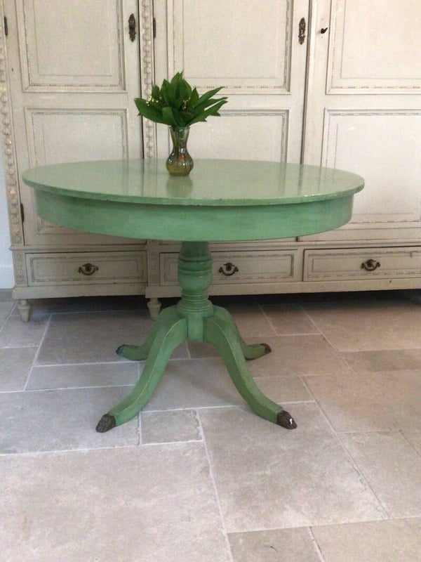 Brocante houten ronde tafel groen geschilderde
