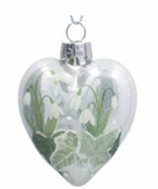 Parelwitte Sneeuwklokjes & Klimop Glazen Hart - Gisela Graham