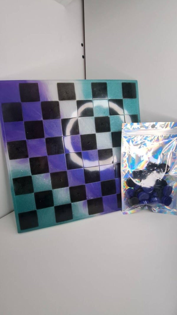 Damier violet/bleu/vert
