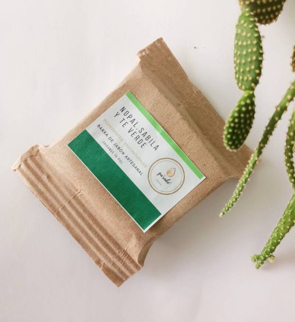 Jabón artesanal de nopal, sábila y té verde