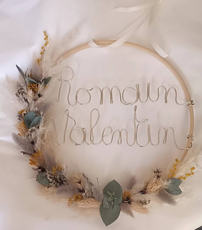 Couronne prénom cadeau fleurs séchées 