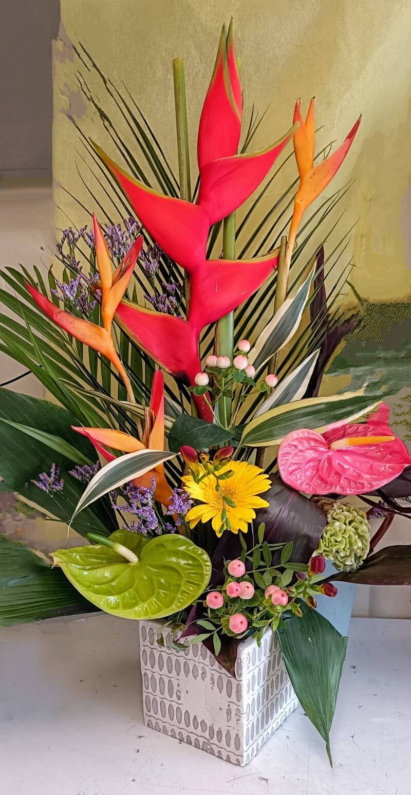 Composition fleurs exotique anniversaire créole cadeaux coloré 