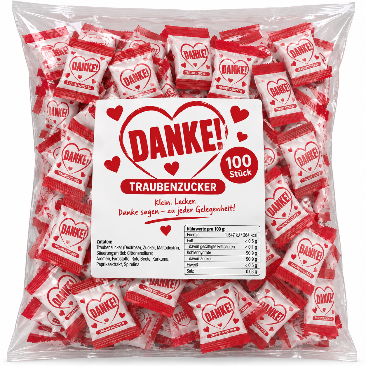 Traubenzucker Herzen "Danke"