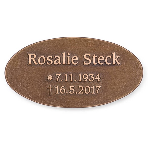 Schrifttafel oval mit erhabener Schrift Bronze