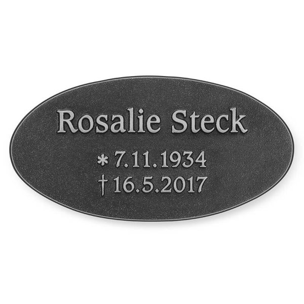 Schrifttafel oval mit erhabener Schrift Aluminium