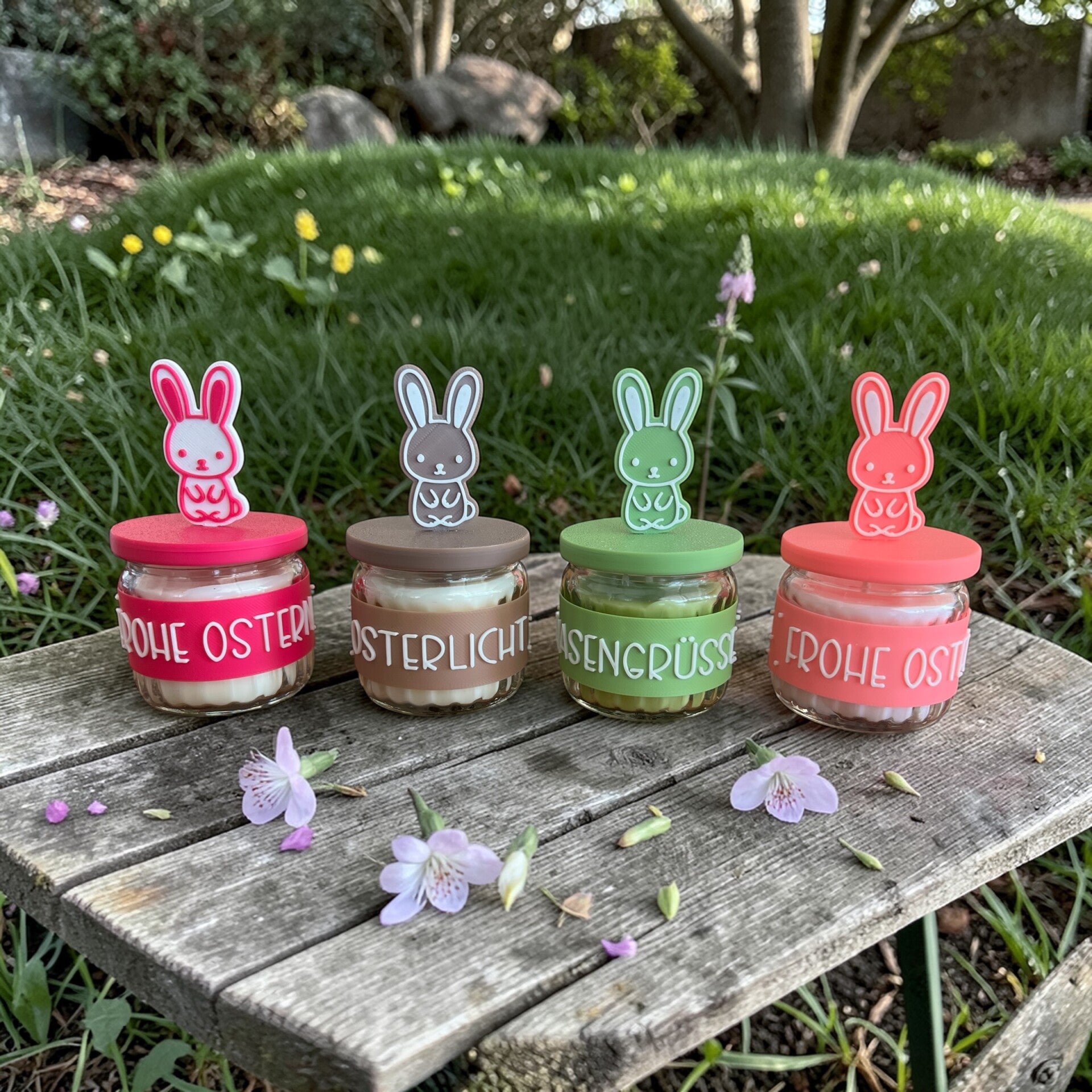 Osterkerze im Glas mit Hasen-Deckel