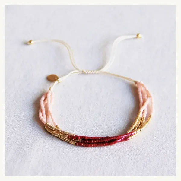 Vierdubbele miyuki armbandje - bordeaux/lnude/goldplated