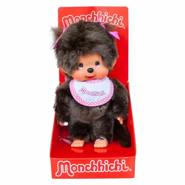 Monchhichi Plüschfigur Mädchen mit Latz pink/braun 20cm