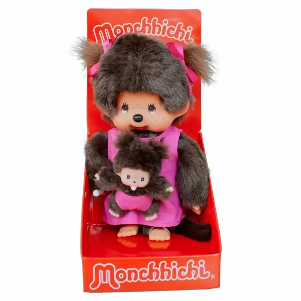 Monchhichi Plüschfigur Mutter mit Kind lila/braun 20cm