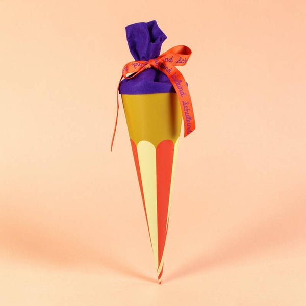 Ava&Yves Schultüte 35cm, “Eisbecher” senf mit lila Filzverschluss