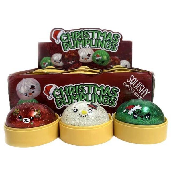 Squishy Baozi Dumpling Weihnachten 8,5cm mit Gel und Glitzer 3fach sortiert