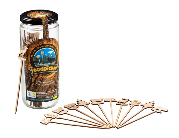 Holzspießer / Foodpicker mit Schwarzwald Design 24 Stück