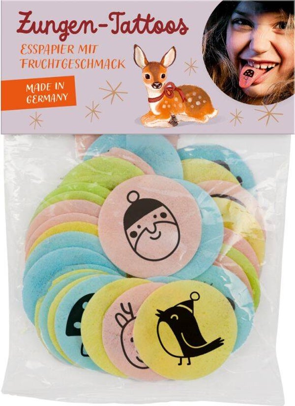 Zungen-Tattoos - Wintertiere im Weihnachtswald (Esspapier)