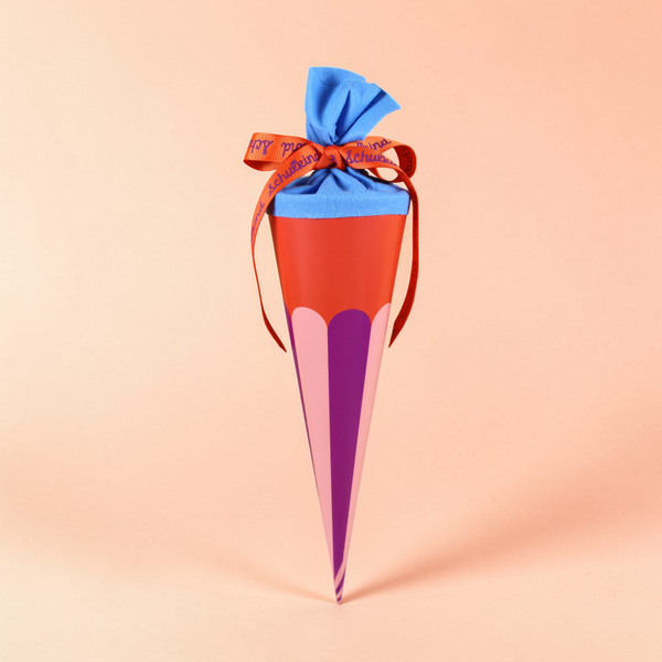 Ava&Yves Schultüte 35cm,”Eisbecher”, orange mit blauem Filzverschluss