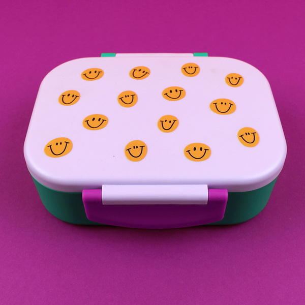 Ava&Yves Brotdose/Lunchbox mit herausnehmbarem Einsatz – Smile, flieder/grün/violett im Geschenkkarton