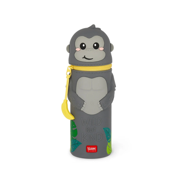 LEGAMI 2-in-1-Federmäppchen aus Silikon Gorilla „Wild but Kind“ - Kawaii