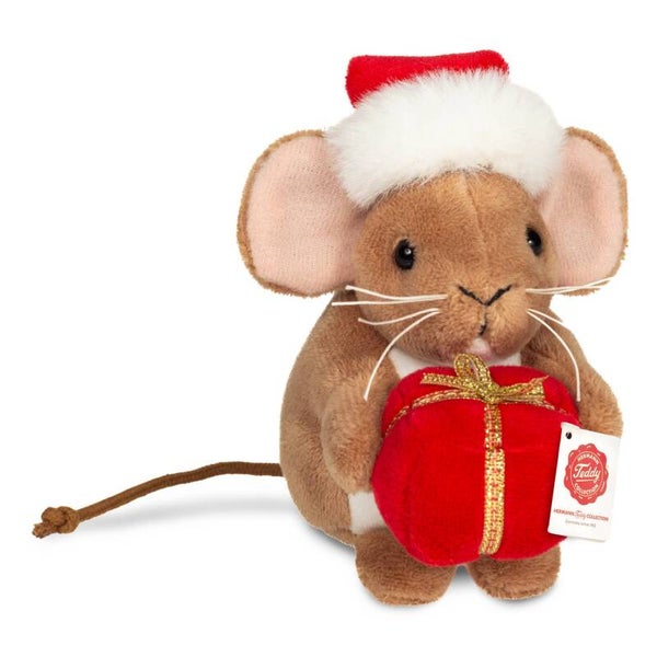 Teddy Hermann: Weihnachtsmaus mit Geschenk 11 cm - Plüschtier - Stofftier