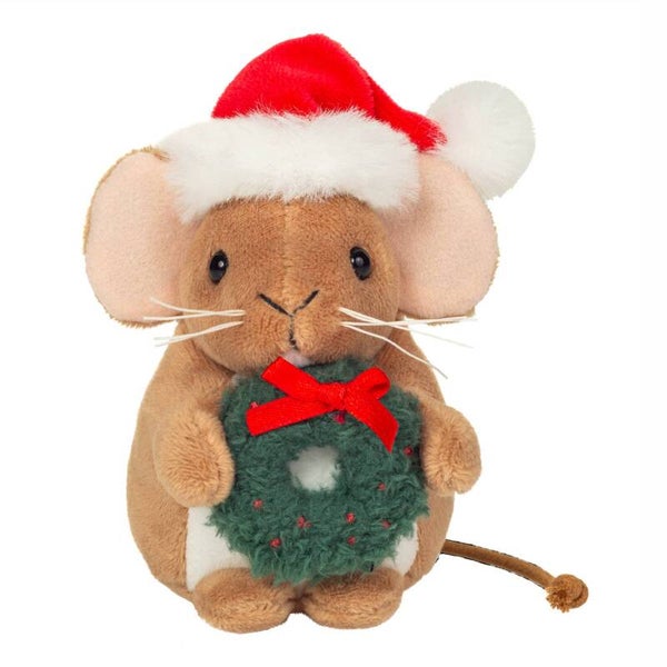Teddy Herrmann: Weihnachtsmaus mit Kranz 11 cm - Plüschtier - Stofftier