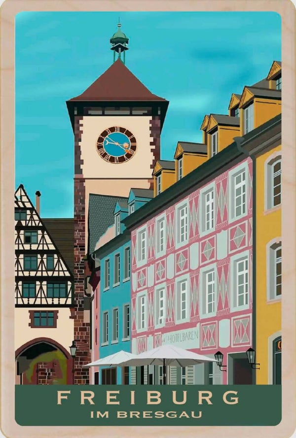 Holz-Postkarte Freiburg Schwabentor