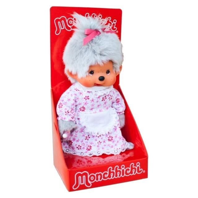 Monchhichi Plüschfigur Großmutter mit Kleid grau 20cm