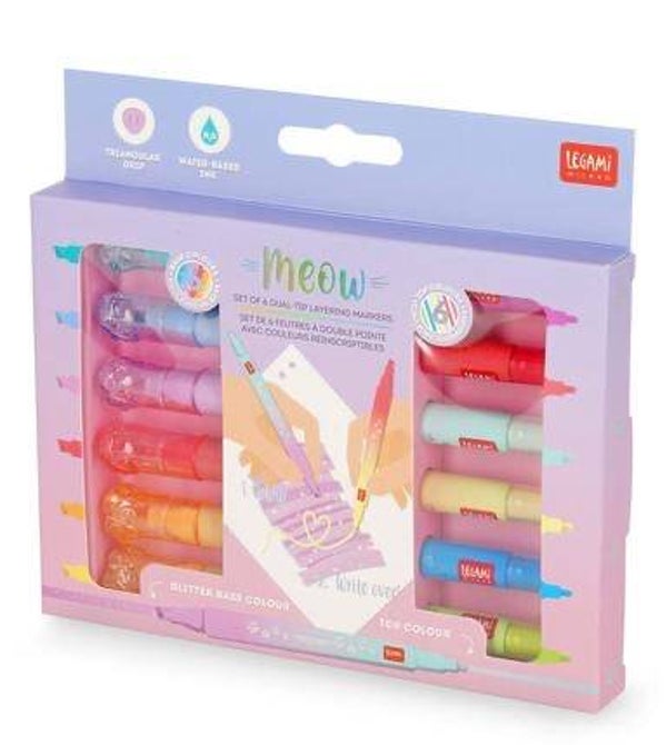 MEOW – Set aus 6 Textmarkern mit Doppelspitze – Legami