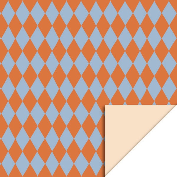 Wrapping paper - Harlequin Deep Orange/Blue - Peach