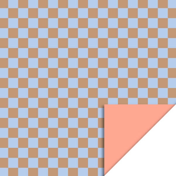 Wrapping paper - Big Check Taupe/Blue - Salmon