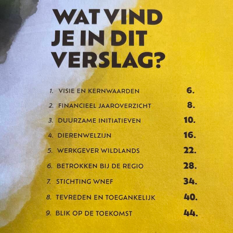 Inhoudsopgave van het sociaal jaarverslag van Wildlands