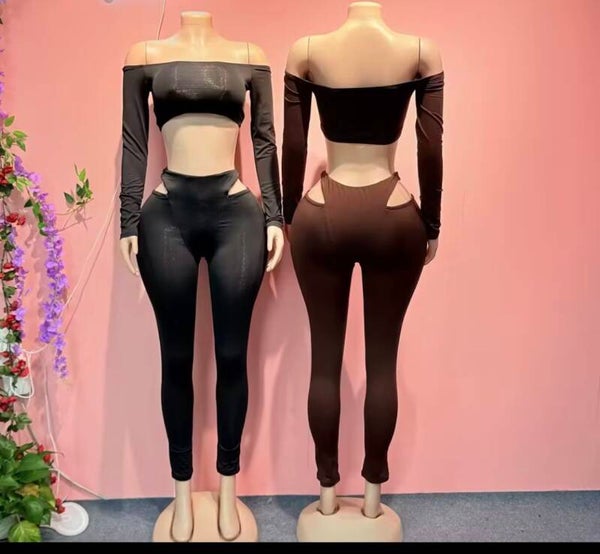 two piece set brown and black