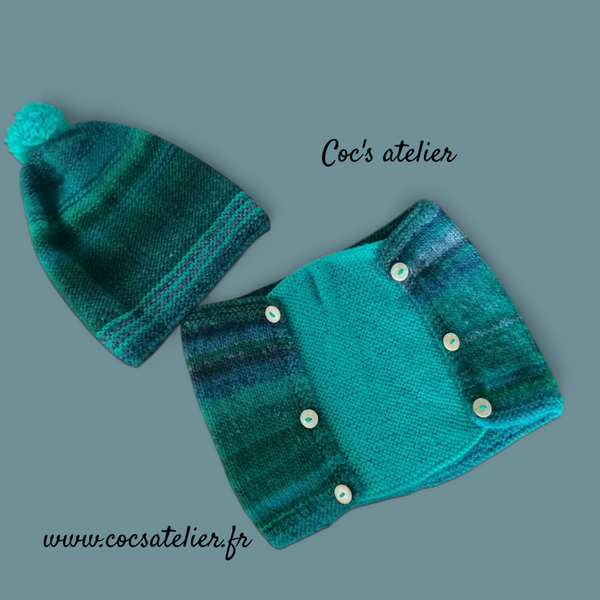 Ensemble bonnet & snood homme – 100% laine