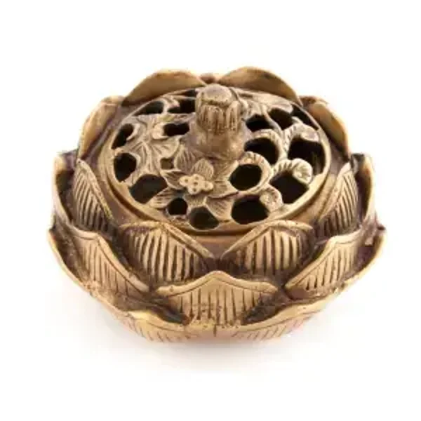 Lotus - Räuchergefäß mit Deckel aus Messing