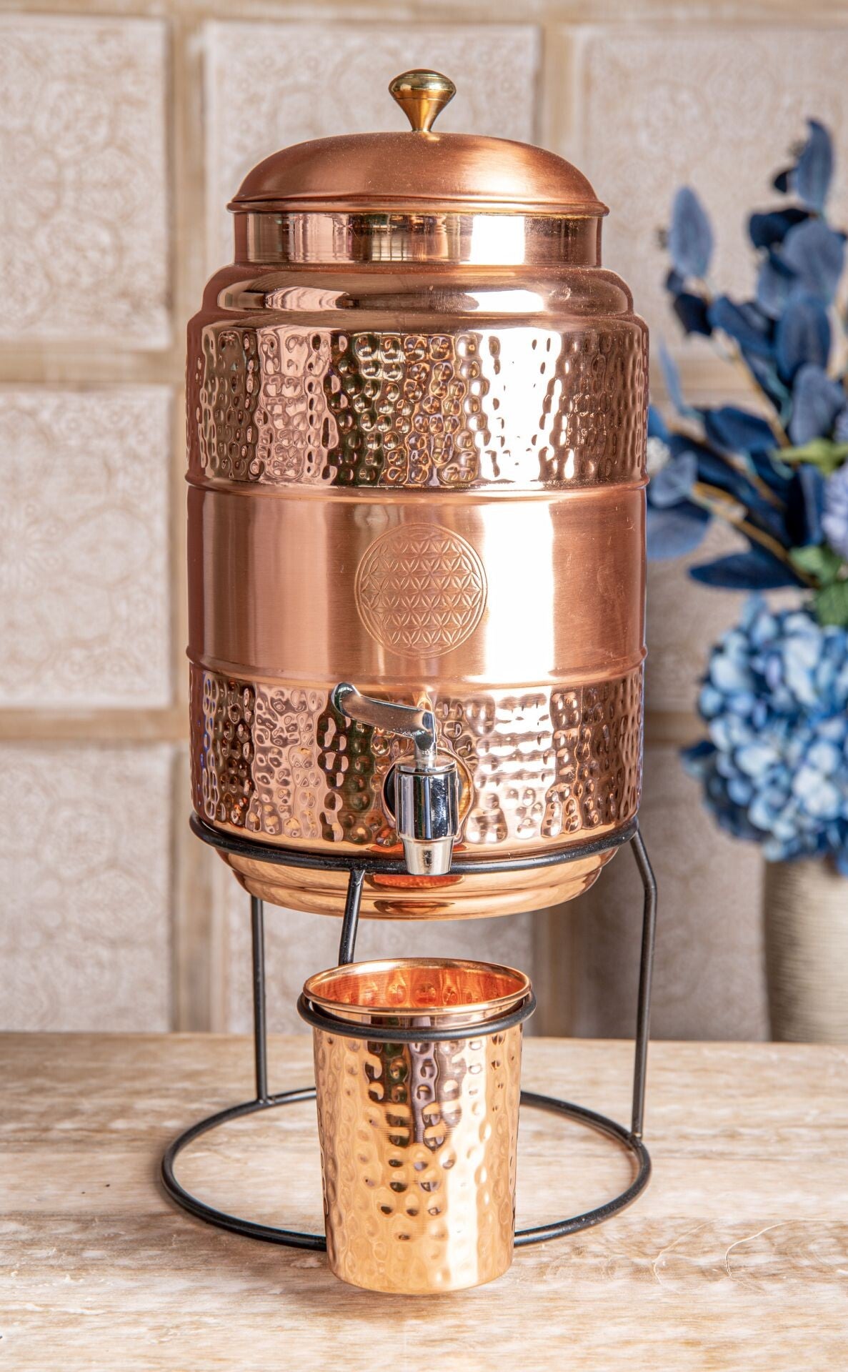 Kupferkaraffe - Blume des Lebens - 5 Liter