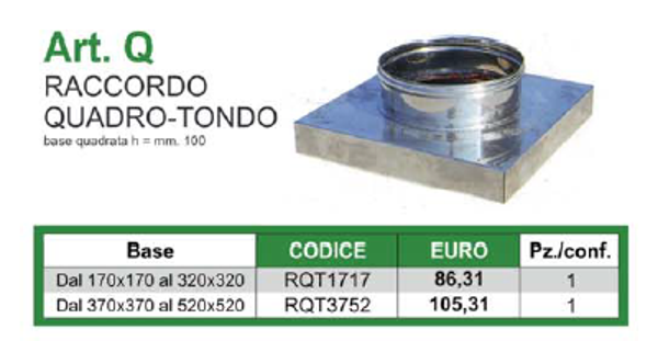 RACCORDO QUADRO-TONDO da 370X370 a 520x520