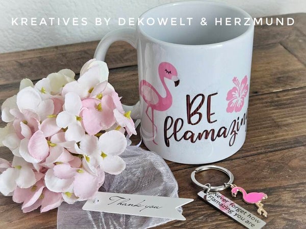 Flamingo-Tasse Set mit Schlüsselanhänger