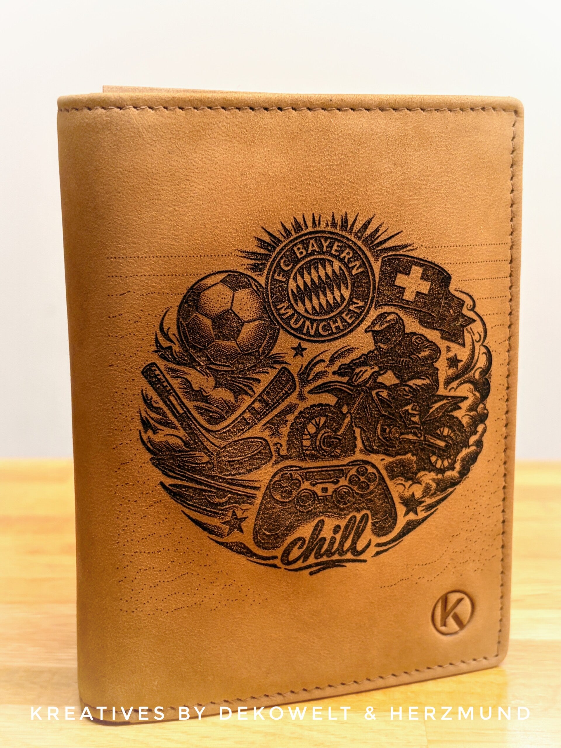 Echt-Leder Portemonnaie beige mit Lieblingsinteressen