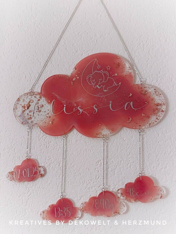 Babywolke aus Resin mit Geburtsdaten