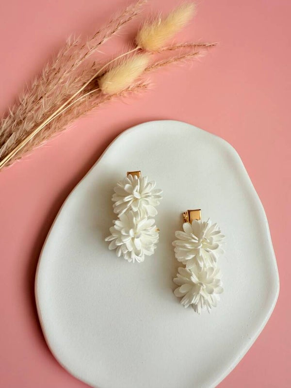 Duo pom pom bloemtjes wit