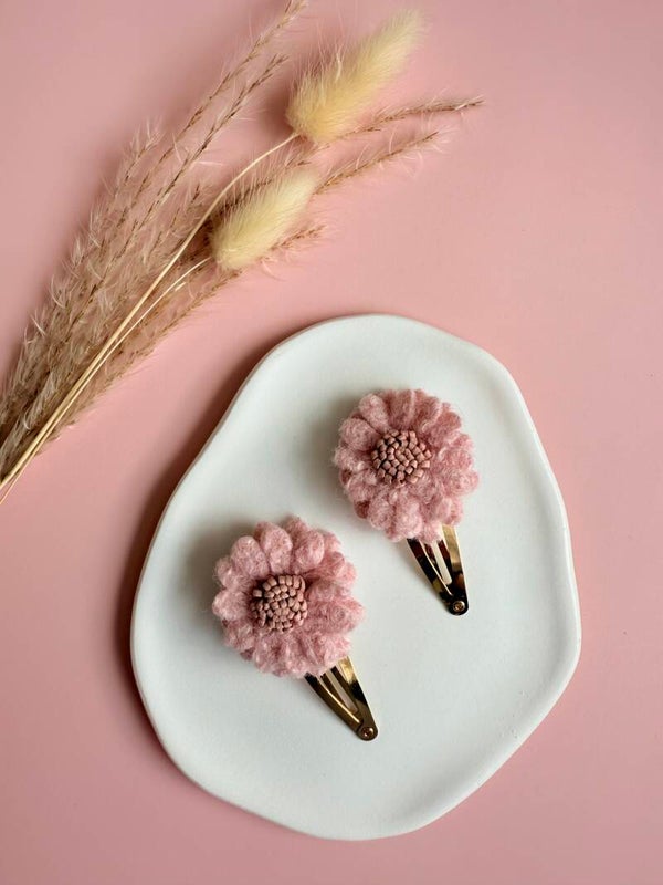 Wollen bloemetjes oud roze 🌸