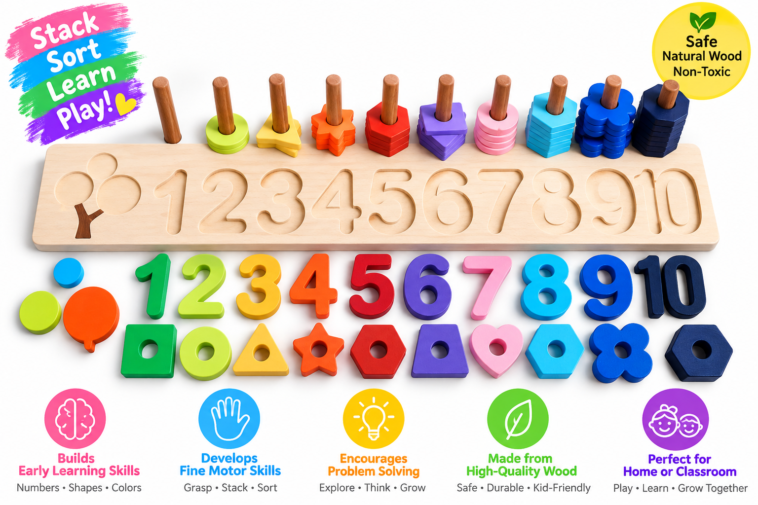 Numbers & Shapes sort and stack board