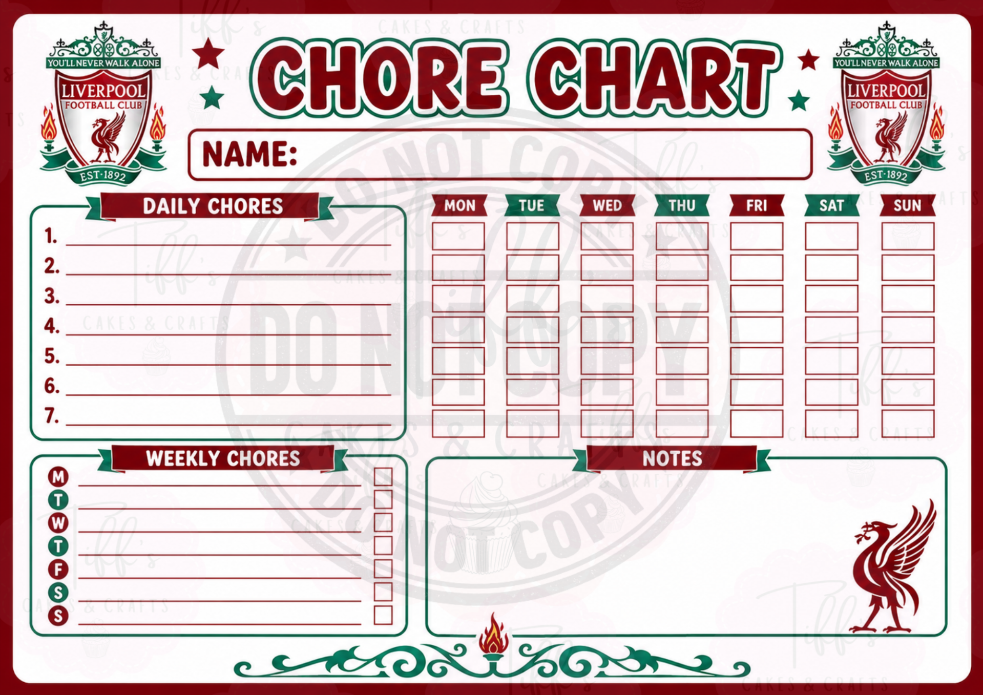 Liverpool FC Chore Chart *DIGITAL DOWNLOAD*